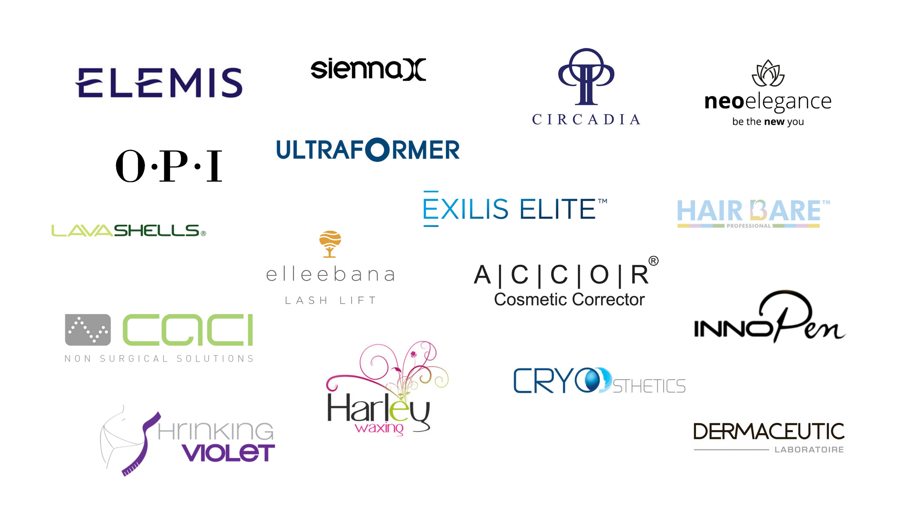 Logos of companies working with Eden Beauty and Aesthetics